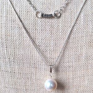 Mom & Pearl Sterling Silver Necklace. 2 Strands, Layering, 16"+ 20 ".New Dainty